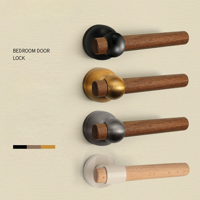 Furniture Hardware In China - 高級ブラックウォールナット製ドアロック 寝室用静音ロックセット 室内ドアハンドル 家具金具 防盗ホームセキュリティドアロック