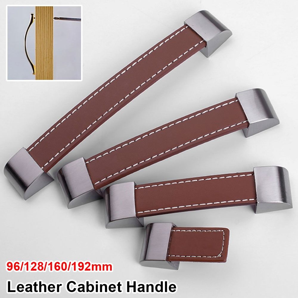 Furniture Hardware In China - 1個入りブラウンソフトレザーキャビネットハンドル亜鉛合金製シングルホールドアハンドルノブ96/128/160/192mmピッチ家具金具